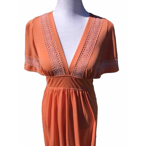 Vtg S M 60s 70s Mod Angel Bell Sleeve Goddess Boho Hippie Polyester Maxi Dress - Picture 2 of 16